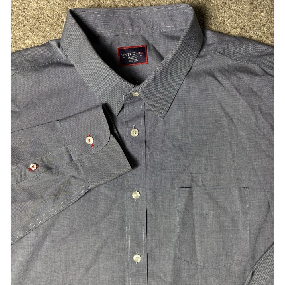 UNTUCKit Men's XXL 2XL Button Down Long‎ Sleeve Pocket Solid Gray Cotton